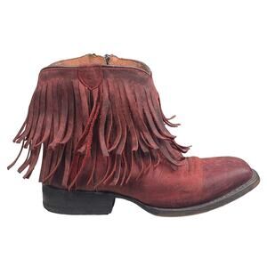 Redneck Riviera Red Fringe Distressed Western Boots Size 2.5 US 5.5